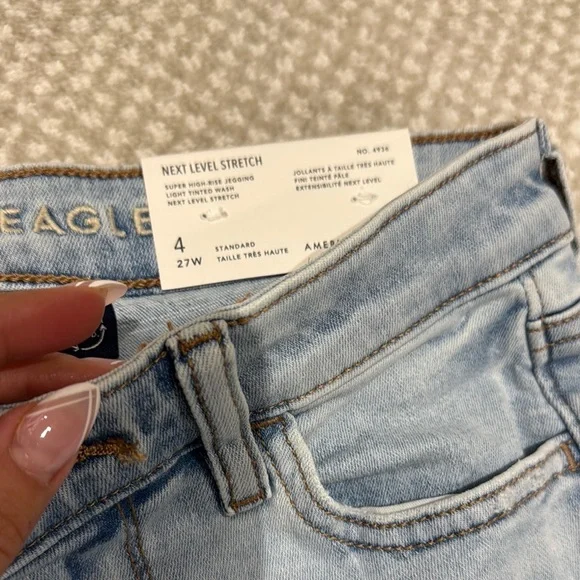 American Eagle Outfitters High Rise Blue Jeans Distressed Denim - Picture 5 of 10